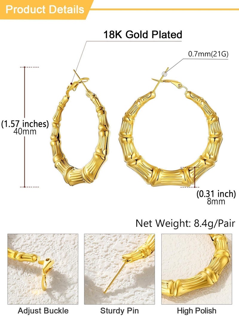 U7 Party Jewelry 18K Gold Plated Lightweight Tube Bamboo Hoop Earrings for Women - Image 5