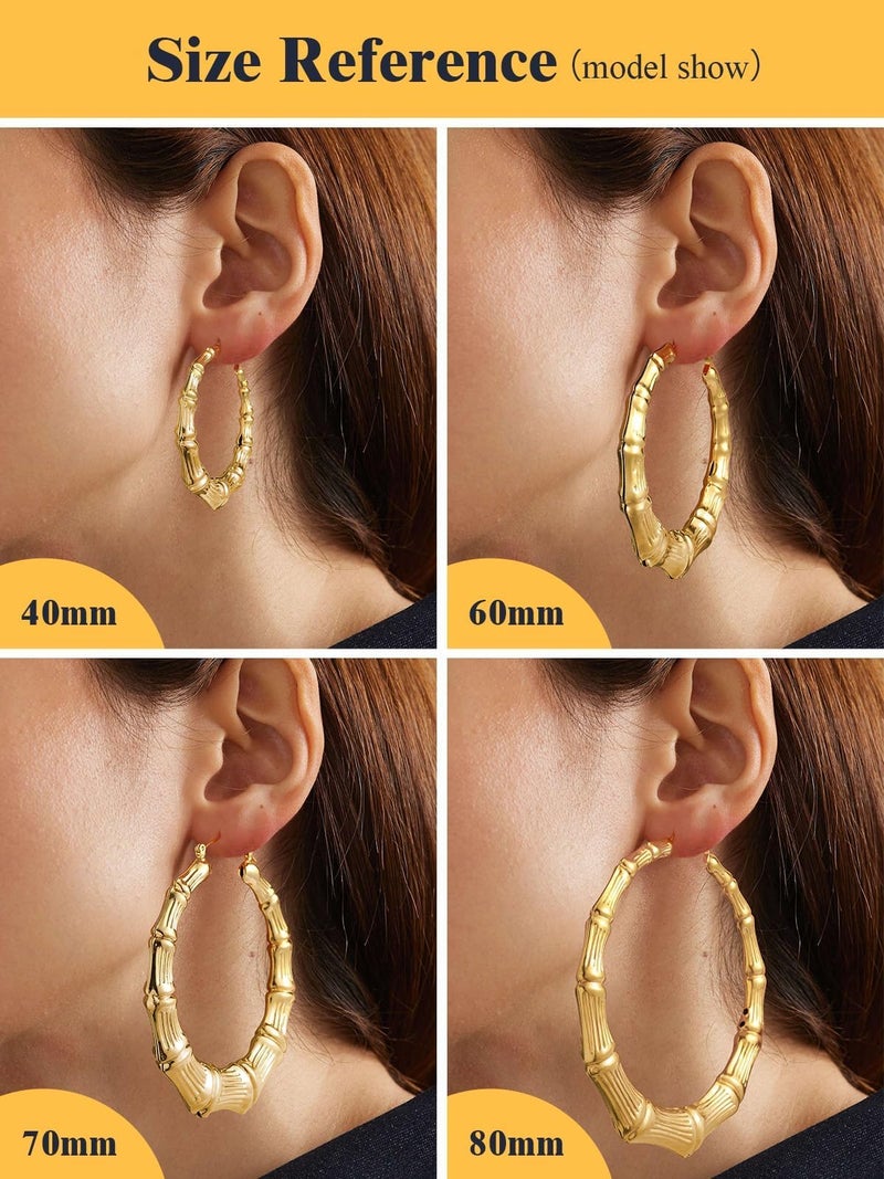 U7 Party Jewelry 18K Gold Plated Lightweight Tube Bamboo Hoop Earrings for Women - Image 3