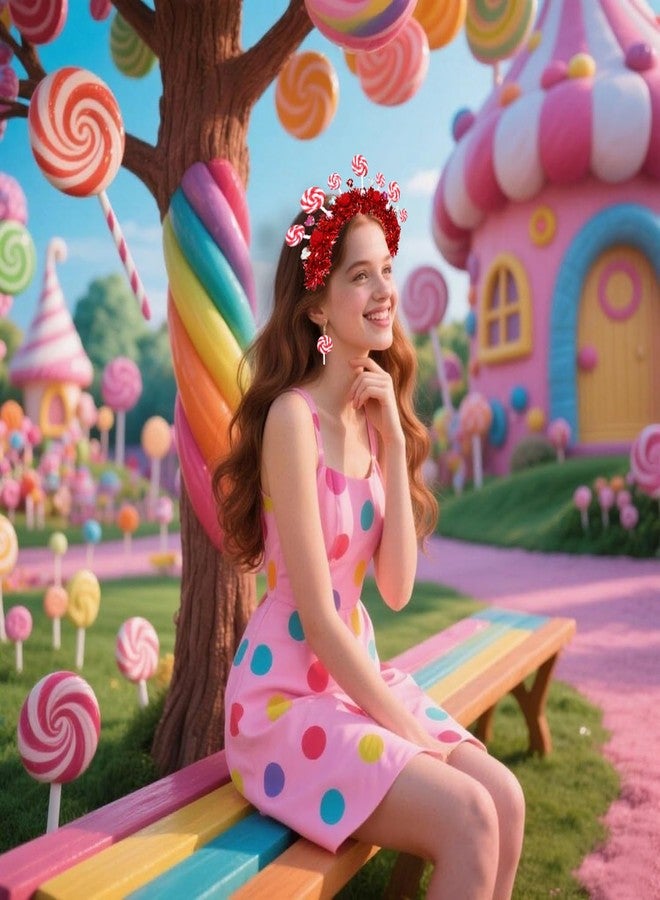 سيالكسهيني إكسسوارات عصابات الرأس على شكل حلوى من CEALXHENY للنساء، عصابات رأس على شكل مصاصات بوم بوم، أزياء عصابات رأس للهالوين والكريسماس للفتيات، أزياء حلوى، هدايا حفلات أعياد الميلاد (النمط B) - Image 2