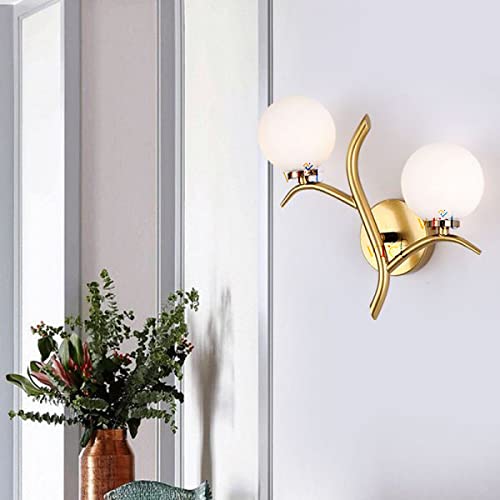 VRCT Milky Glass Globe Wall Mounted Lamp Simplicity Lights Gold Twig Designed Wall Sconce Lighting Butterfly Corded Electric - Image 3