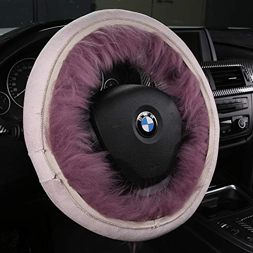 AOGELAN 3Pcs Set Fashion Fluffy Fuzzy Wool Fur Soft Car Steering Wheel Cover with Handbrake Cover & Gear Shift Cover for Women/Girls/Ladies Auto Long Wool Accessories, White - Image 3