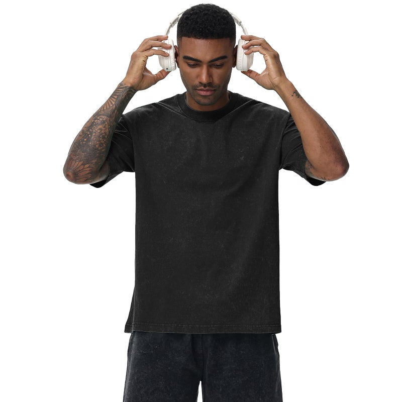 SnowElve 3 Pack Men's Oversized Cotton T-Shirts Loose Fit Vintage Tee Short Sleeve Casual Tshirts Solid Tops(BKAGBG,L) - Image 2