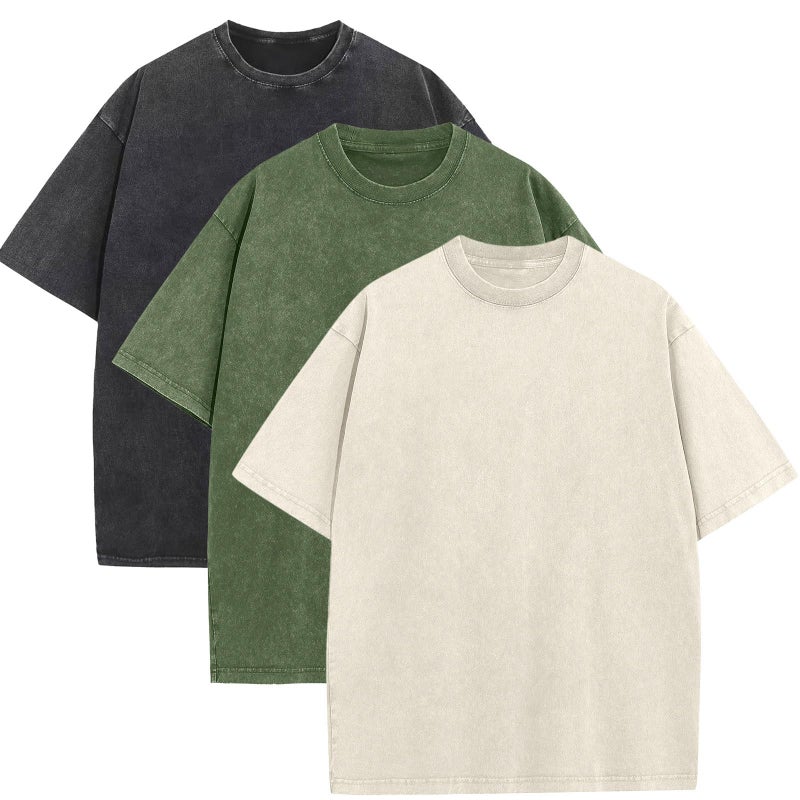 SnowElve 3 Pack Men's Oversized Cotton T-Shirts Loose Fit Vintage Tee Short Sleeve Casual Tshirts Solid Tops(BKAGBG,L) - Image 1