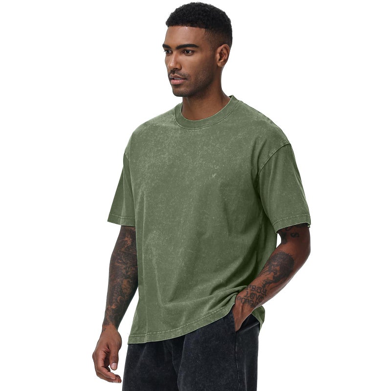 SnowElve 3 Pack Men's Oversized Cotton T-Shirts Loose Fit Vintage Tee Short Sleeve Casual Tshirts Solid Tops(BKAGBG,L) - Image 4