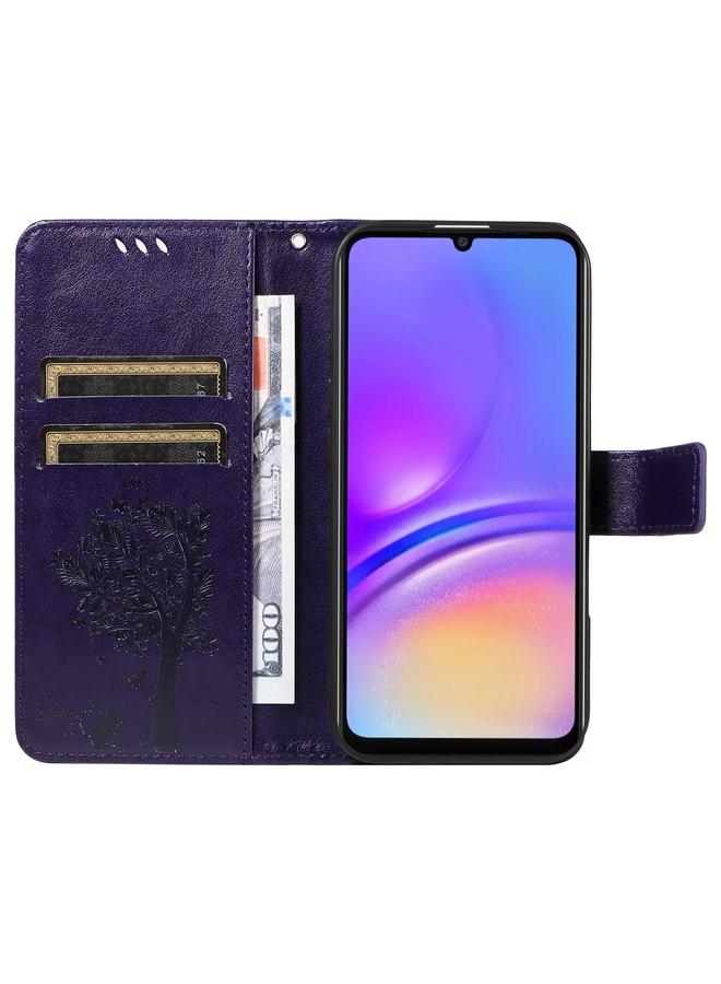 اس-توب جراب لهاتف Samsung Galaxy A06 5G / 4G، جراب هاتف جلدي قلاب بنقشة شجرة وقط - Image 4