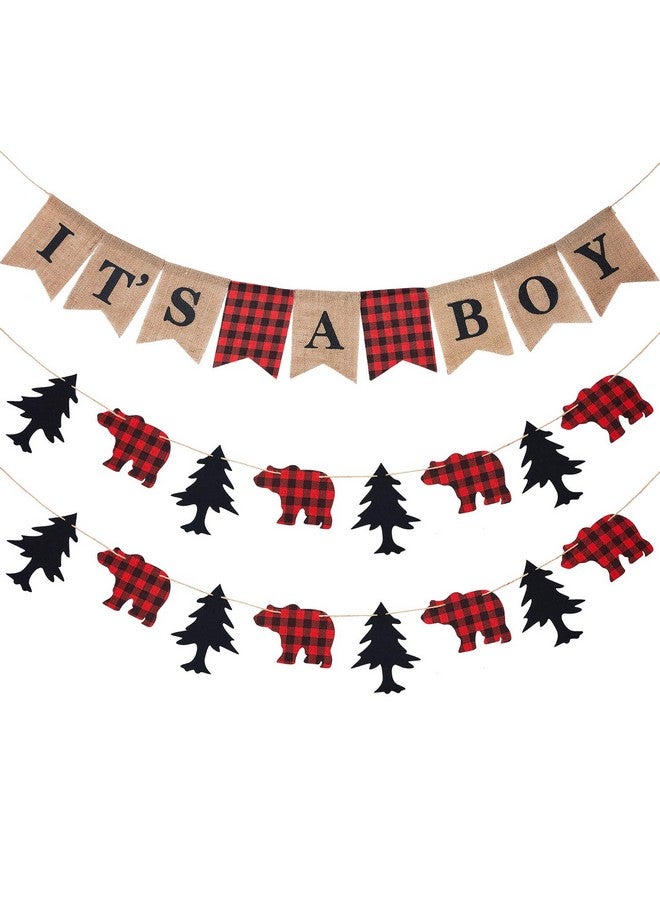 Boao 3 Pcs Lumberjack Birthday Party Banner Lumberjack Theme Christmas Baby Shower Decor It's a Boy Banner Camping Bear Garland Buffalo Plaid Woodland D for Hunting Party Backdrop Supplies - Image 1