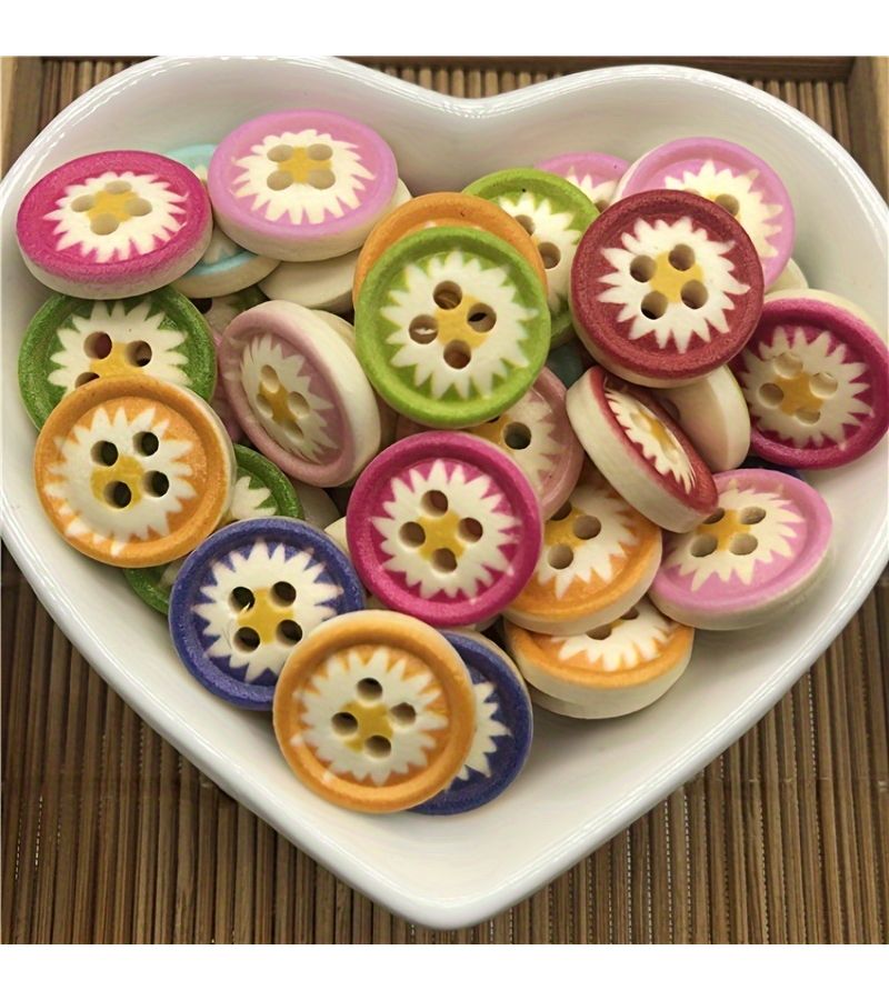 50 Pieces Mixed Color 15mm Wooden Buttons for Sewing Crafts - Image 1