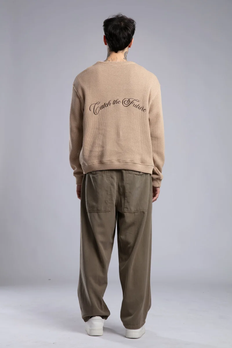 Catch Knitted Sweater with Back Embroidery