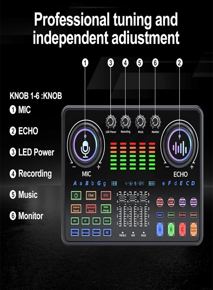 Tiktok live singing dedicated, professional live set, 48V professional audio sound card condenser microphone + tripod microphone (black)  - Image 3