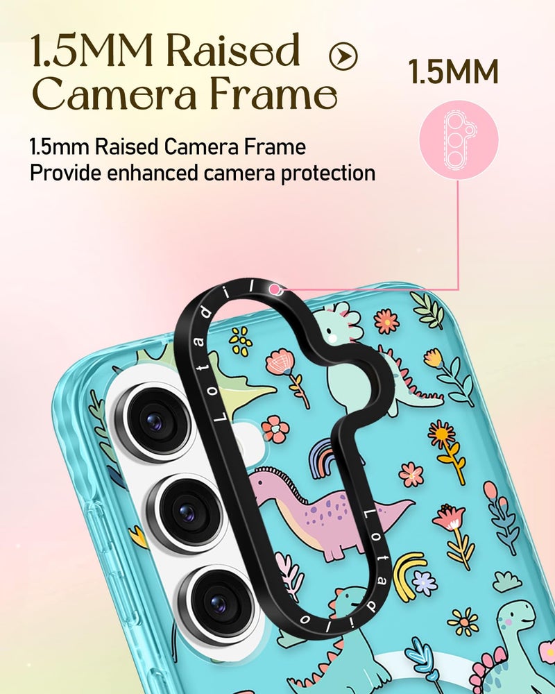 Lotadilo Cute Case for Samsung Galaxy S25 for Women Girls - Funny Dinosaur Design Compatible with Magsafe Magnetic Ring Holder Kickstand Fashion TPU Phone Covers - Image 3