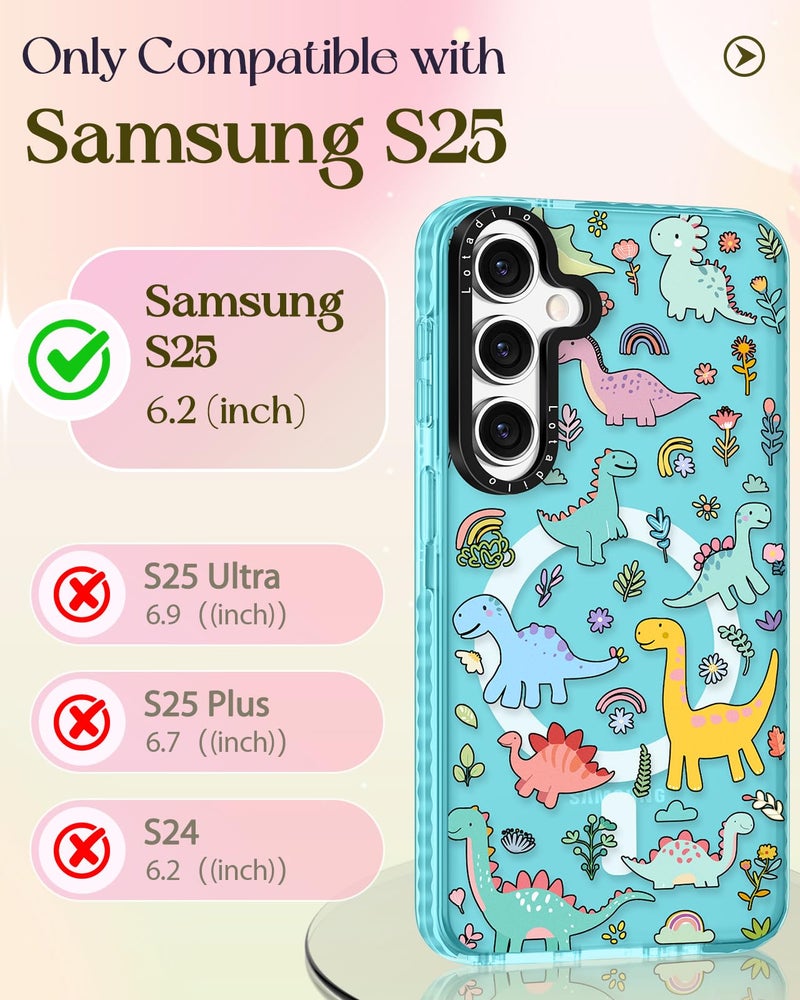 Lotadilo Cute Case for Samsung Galaxy S25 for Women Girls - Funny Dinosaur Design Compatible with Magsafe Magnetic Ring Holder Kickstand Fashion TPU Phone Covers - Image 2