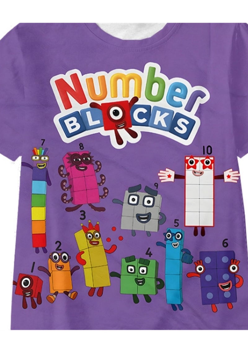 Creative cartoon number blocks for adults and children 3D digital printing personalized breathable children's T-shirt - Image 3