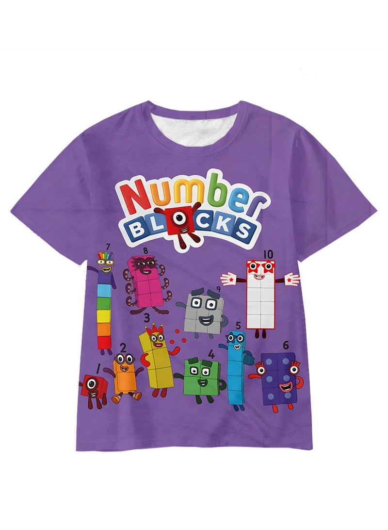 Creative cartoon number blocks for adults and children 3D digital printing personalized breathable children's T-shirt - Image 1