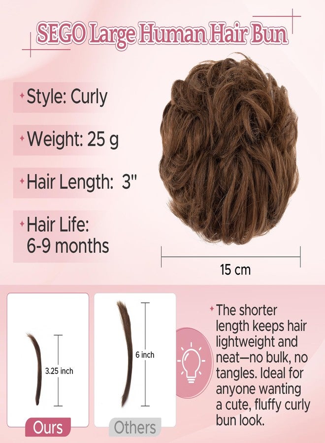 SEGO Human Hair Messy Bun Hairpieces Real Hair Bun Scrunchies 25g Wavy Curly Tousled Updo Donut Chignon Ponytail Extensions for Women Girls-W-#04R Medium Chocolate Brown - Image 3