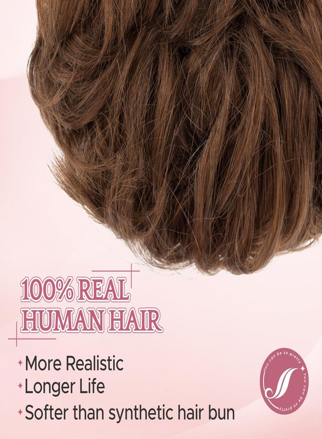 SEGO Human Hair Messy Bun Hairpieces Real Hair Bun Scrunchies 25g Wavy Curly Tousled Updo Donut Chignon Ponytail Extensions for Women Girls-W-#04R Medium Chocolate Brown - Image 2