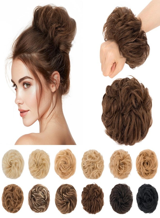 SEGO Human Hair Messy Bun Hairpieces Real Hair Bun Scrunchies 25g Wavy Curly Tousled Updo Donut Chignon Ponytail Extensions for Women Girls-W-#04R Medium Chocolate Brown - Image 1
