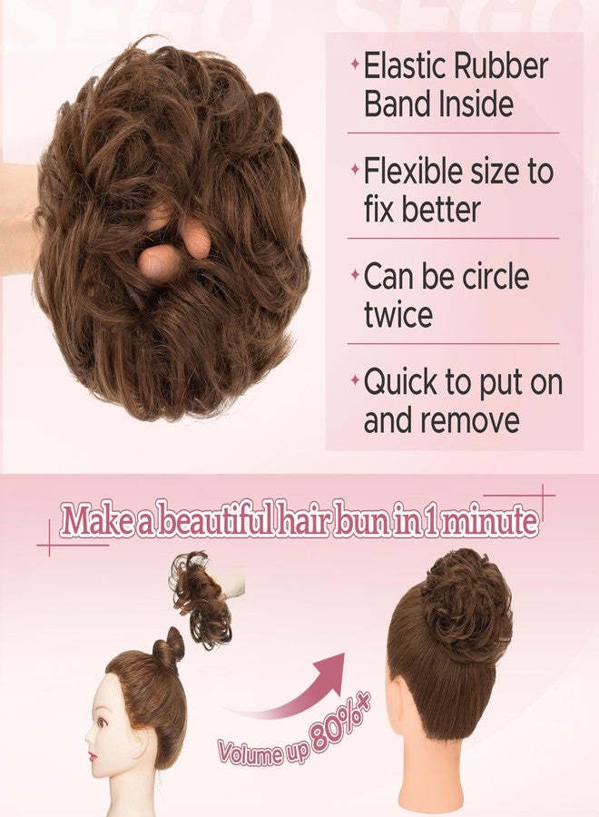 SEGO Human Hair Messy Bun Hairpieces Real Hair Bun Scrunchies 25g Wavy Curly Tousled Updo Donut Chignon Ponytail Extensions for Women Girls-W-#04R Medium Chocolate Brown - Image 4