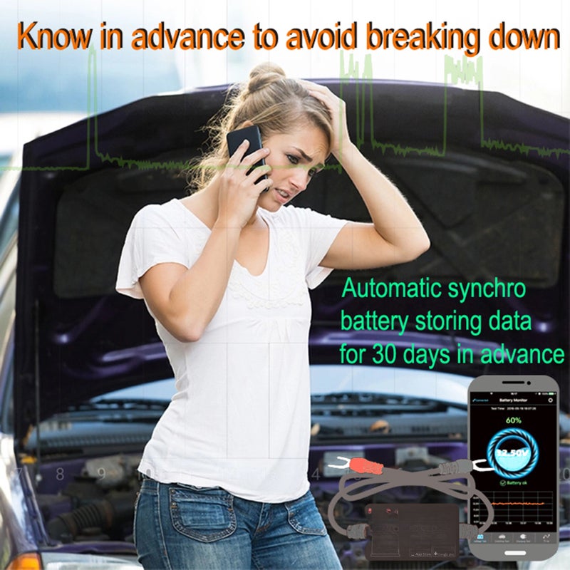 12V Battery Monitor Black Premium ABS Housing: 30-Day Data Storage, Automatic Reminder - Multi-Language Support Battery Tester for Vehicle Owners - Image 5