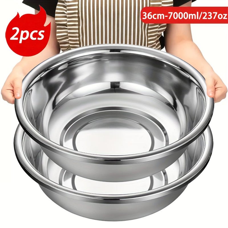 2pcs 14 Inch Stainless Steel Large Capacity Mixing Bowls For Salad Fruit Vegetable And Food Preparation Kitchen Essential - Image 1