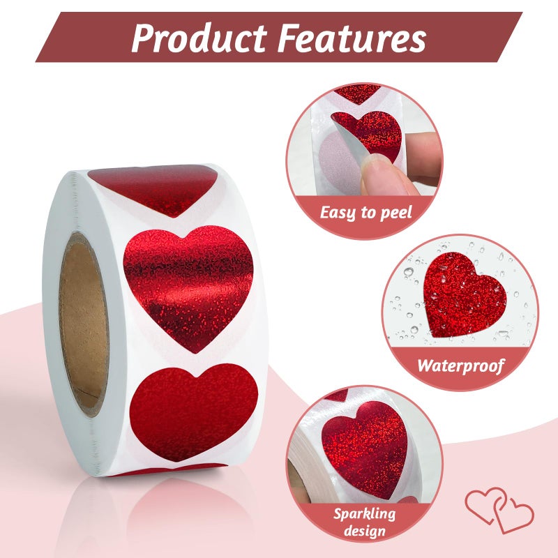 Imeepa 500 PCS Red Glitter Heart Sticker, 1" Love Shape Labels, Self-Adhesive Heart Stickers for Motherâ€™s Day, Valentine's Day, Envelopes, Wedding, Crafting, Scrapbooking, Gift, Award Charts - Image 3