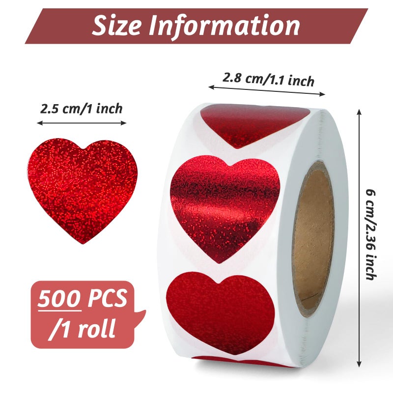 Imeepa 500 PCS Red Glitter Heart Sticker, 1" Love Shape Labels, Self-Adhesive Heart Stickers for Motherâ€™s Day, Valentine's Day, Envelopes, Wedding, Crafting, Scrapbooking, Gift, Award Charts - Image 2