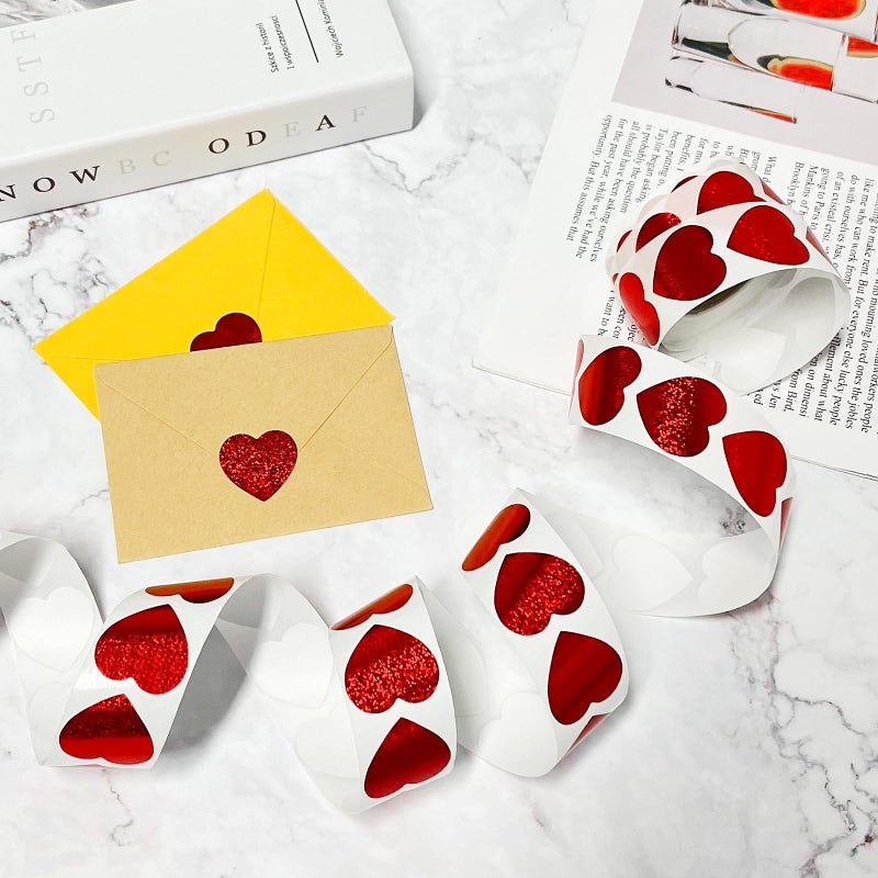 Imeepa 500 PCS Red Glitter Heart Sticker, 1" Love Shape Labels, Self-Adhesive Heart Stickers for Motherâ€™s Day, Valentine's Day, Envelopes, Wedding, Crafting, Scrapbooking, Gift, Award Charts - Image 4