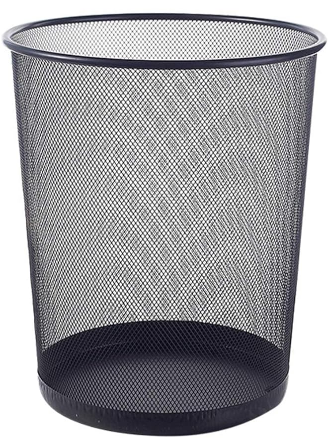 Zaboon Trash Can Circular Mesh Bin Waste Paper Basket Medium Black Black - Image 1