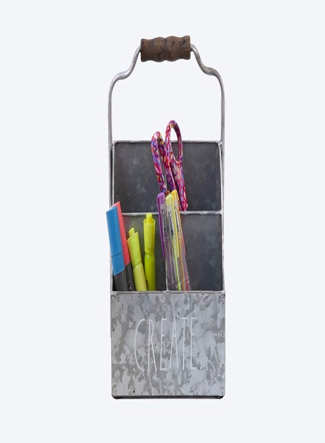 Rae Dunn Desktop Organizer - 4 Compartment Galvanized Steel Table Top Caddy, Stationary Holder - Decorative Storage for Cosmetics, Home and Office Supplies - “Create” Print- Rae Dunn by Designstyles - Image 3