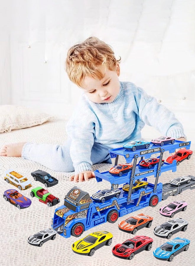 Transport Truck Toy with Slots & Foldable Race, Deformation Car Race Track with 8 PCS Alloy Cars, 9 in 1 Transport Container Trucks, 4 Layer Carrier Truck Race Track, Folding Ejection Race Truck, Die-Cast Transport Truck Toy, Truck Track Playset, Vehicle Playset for Boys and Girls Gift - Image 3