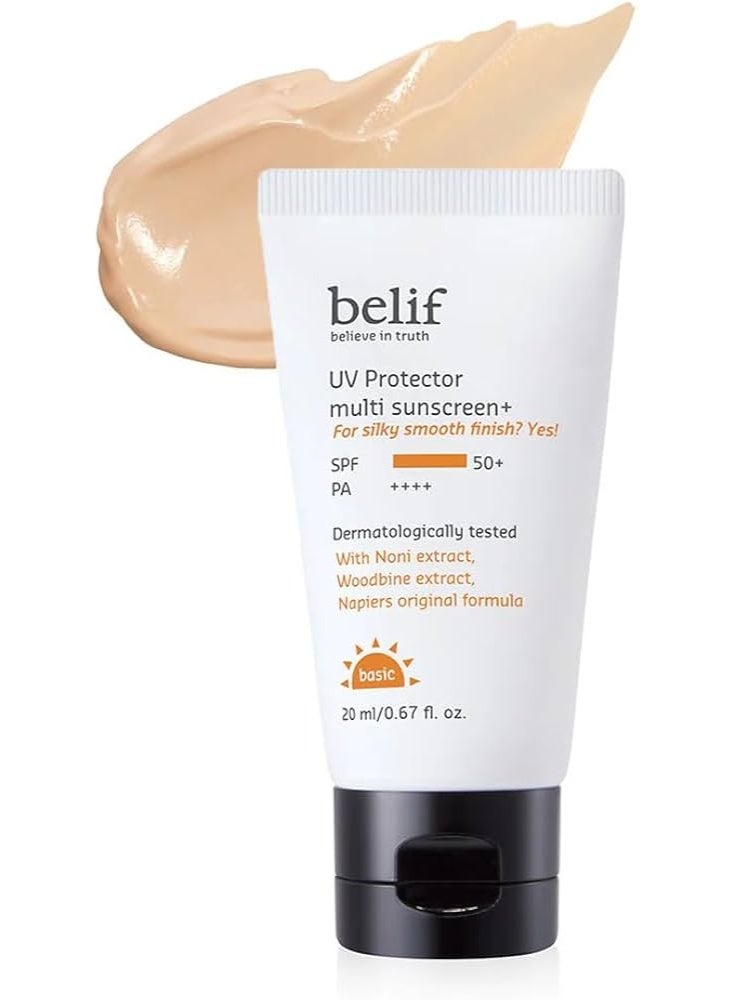 Belif UV Protector Multi Tinted Sunscreen | Broad Spectrum SPF  50+ | Hybrid Filters with Natural Herbs | No White Cast, Water & Sweat Resistant | Brightening, Anti-Aging & Makeup Friendly, 20ml - Image 3