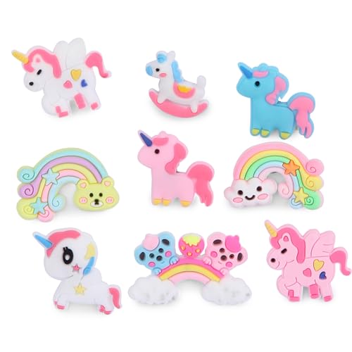 NEOBABY Cute Unicon Pony & Rainbow Silicone, Multi Shoe Charms | Jibbits Charms For Decoration Unique Designs & Compatible With Croc & Clogs (Assorted, Random (Pack Of 12) - Image 1