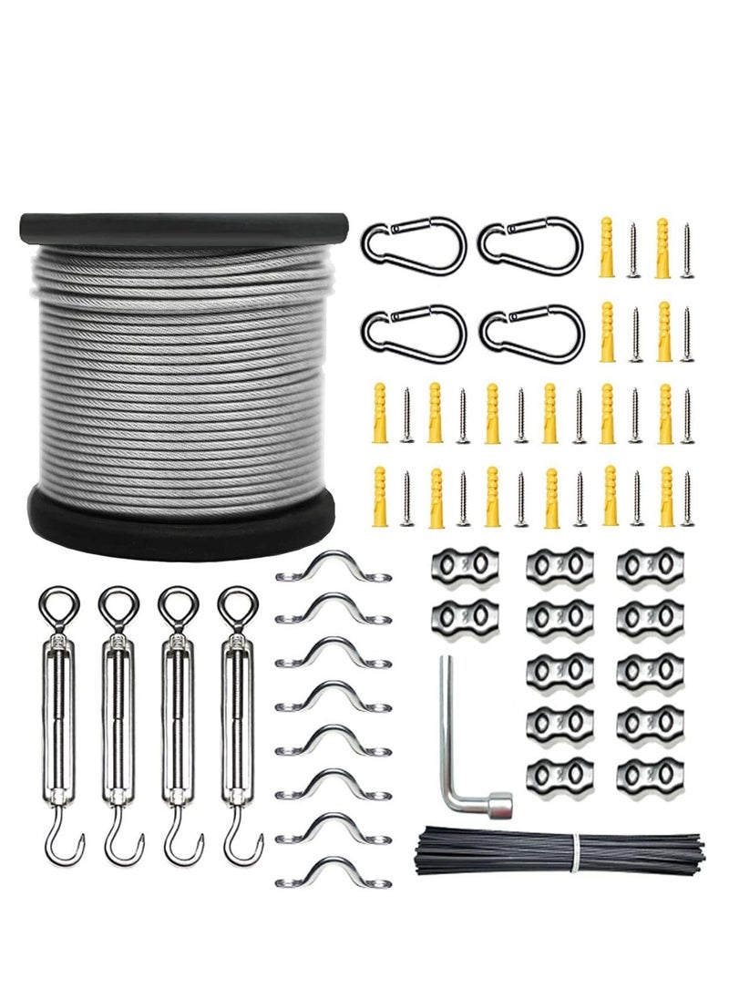 Generic String Light Hanging Kit 200FT Outdoor Light Hanging Kit Globe String Lights Suspension Kit Vinyl Coated 304 Stainless Steel Cable Outdoor Light Guide Wire Outdoor Light Hanging Kit  - Image 1