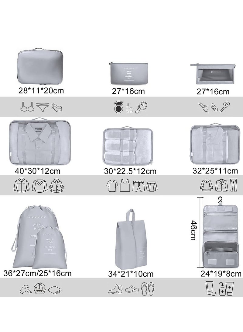 DUNISO 10 Set Packing Cubes for Suitcases, Travel Luggage Organizer, Travel Packing Kit with Clothes Storage Bag & Shoes Bag & Toiletry Bag & Underwear Bag-Black (Grey) - Image 3