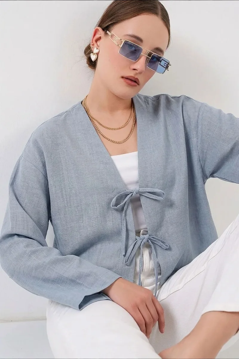 Big Dart BDART Viscose Blend V-Neck Long Sleeve Kimono with Binding Detail