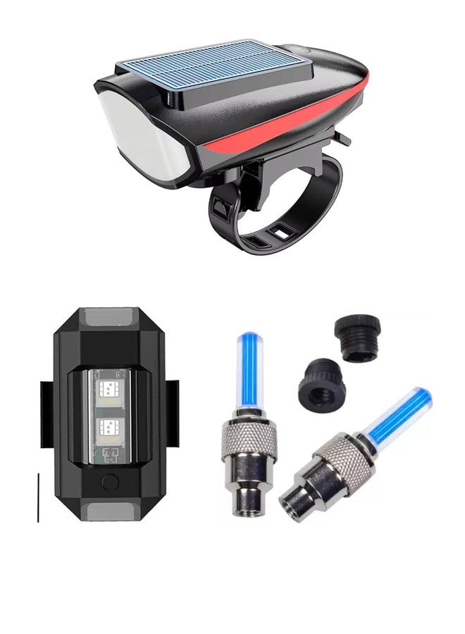 FCCRACING Rechargeable Cycle Solar Front, Helmet & Valve Light and with Horn Waterproof Cycle Light (Multicolor) - Image 2