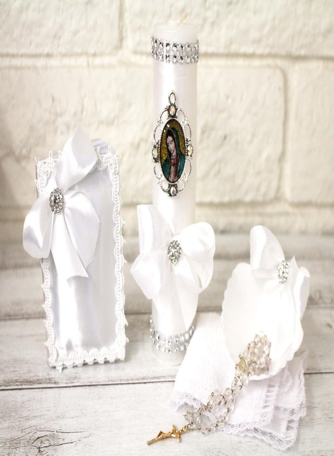 Ooki Elegant Wood Box 5pc Our Lady Guadalupe Charm Rhinestone Mi Bautizo Baptism Gift Set Rosary Candle Communion Espanol Nina Nino Favor Bible Velas Recuerdos - Image 3