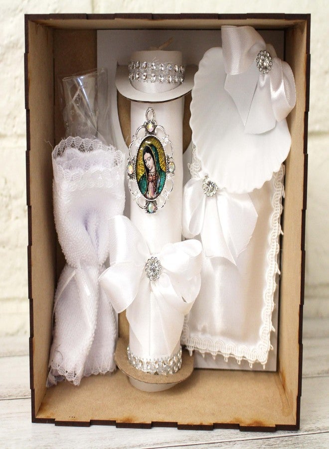 Ooki Elegant Wood Box 5pc Our Lady Guadalupe Charm Rhinestone Mi Bautizo Baptism Gift Set Rosary Candle Communion Espanol Nina Nino Favor Bible Velas Recuerdos - Image 2