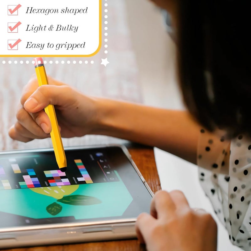Konohan 12 Pcs Kids Stylus Pens for Touch Screens Hexagon Pencil Shaped Crayon Stylus Pen for Children Youth Girls Boys Compatible with iPhone Android Edition Tablet Universal Devices, Yellow - Image 4