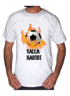 Yalla Habibi Football Design T-Shirt Medium White