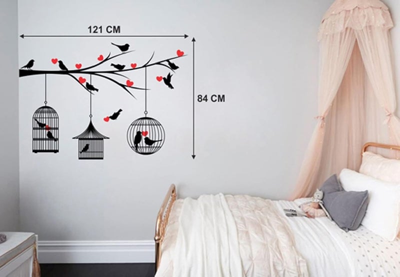 MERICAL Set of 4 Branches Flowers & Bird Cages, Kids Under Tree, Lovebirds & Hearts, Magical Tree, Wall Sticker for Wall Decor, Living Room, Children Room - Image 4