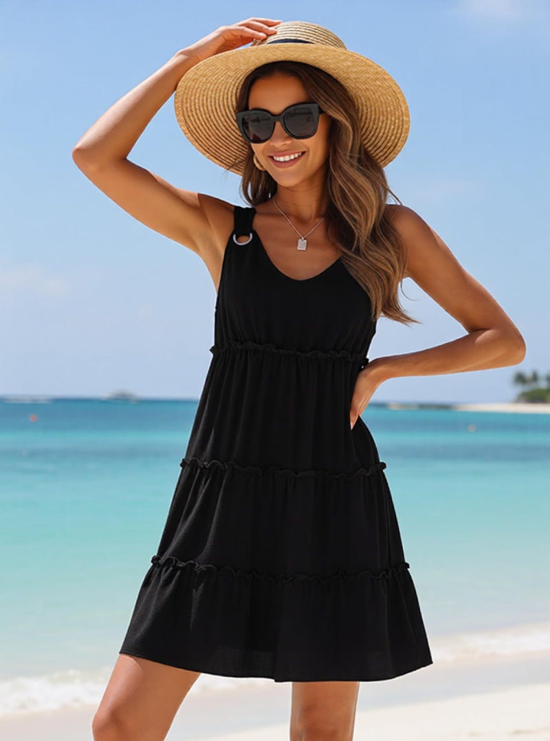 ETCYY Sundresses for Women 2026 Vacation Swimsuit Cover Ups Boho Floral Beach Dress T-Shirts Tank Dresses,Black,Medium - Image 4