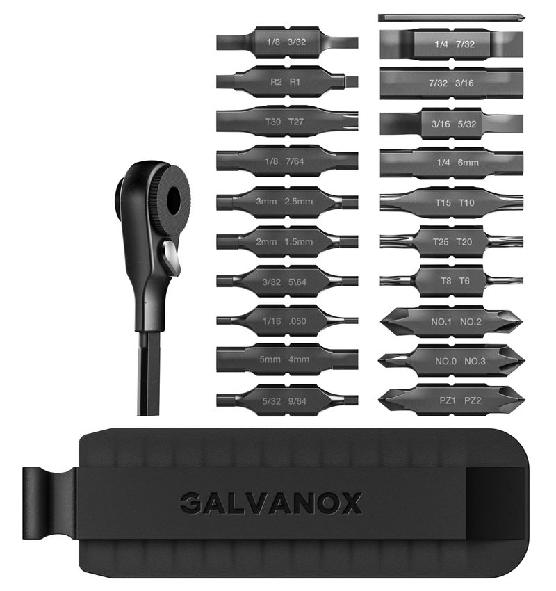 Galvanox 22PC Accessories Set, Compatible with Leatherman Multi-Tools [59HRC] Hardened Double-Sided 21 Piece Bit Kit with Flat-End Ratchet Driver and Sheath Holder (Black) - Image 1