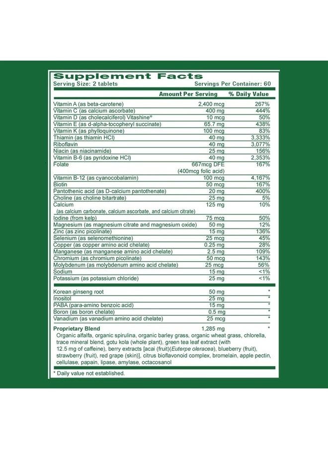 Life's Fortune - Life's Energy Advanced Multi-Vitamin and Mineral Non-GMO - Super Greens - ORAC Berries - AntiOxidants - Enzymes - Iron Free - GMP Tested, 120 Veggi Tablets - Image 1