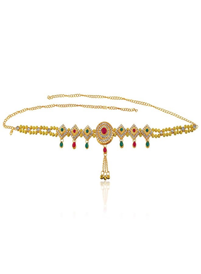 Memoir Brass Micron gold-Plated Traditional Kamarbandh, bellychain waistbelt Kundan Meena Precious Stone Studded ethnic Bridal Wedding Jewellery (KBKK2602) - Image 4