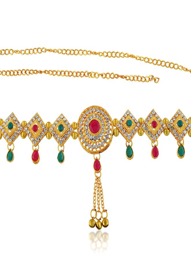 Memoir Brass Micron gold-Plated Traditional Kamarbandh, bellychain waistbelt Kundan Meena Precious Stone Studded ethnic Bridal Wedding Jewellery (KBKK2602) - Image 2