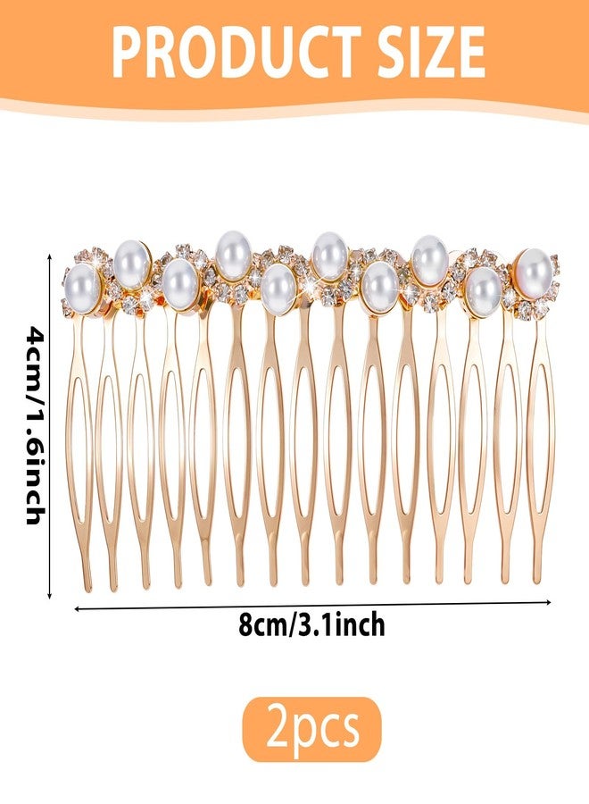 LLOUSSAK 2Pcs Hair Combs for Women Accessories, Hair Combs for Women Decorative, Gold Pearl Hair Comb with Rhinestones, Decorative Hair Combs for Women, Hair Side Combs for Bridal Wedding - Image 2