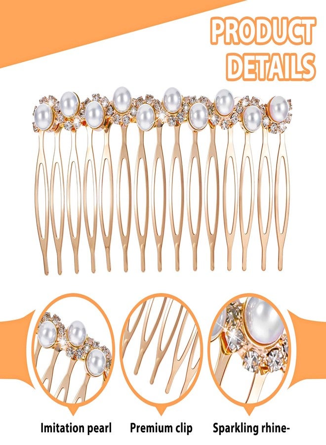 LLOUSSAK 2Pcs Hair Combs for Women Accessories, Hair Combs for Women Decorative, Gold Pearl Hair Comb with Rhinestones, Decorative Hair Combs for Women, Hair Side Combs for Bridal Wedding - Image 3