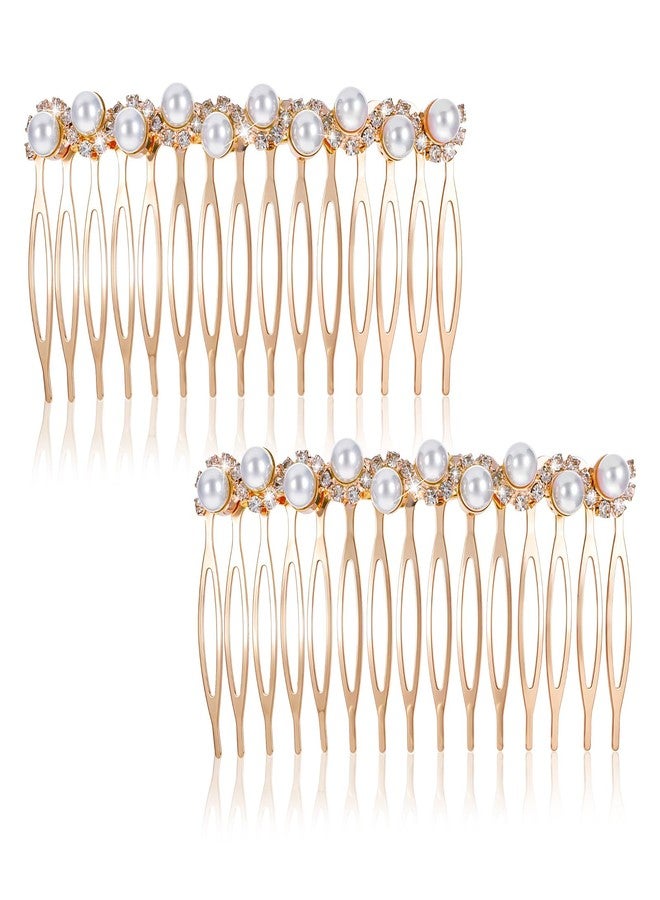LLOUSSAK 2Pcs Hair Combs for Women Accessories, Hair Combs for Women Decorative, Gold Pearl Hair Comb with Rhinestones, Decorative Hair Combs for Women, Hair Side Combs for Bridal Wedding - Image 1