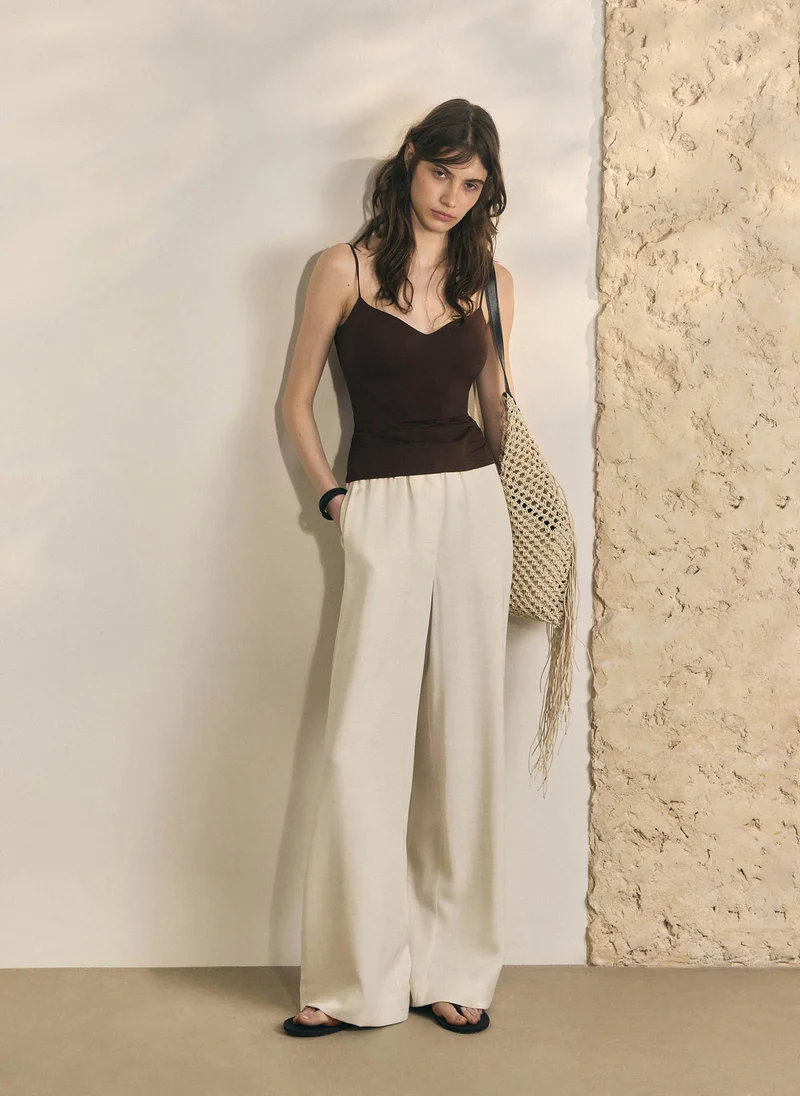 Lichi  Loose-fitting viscose and linen trousers with waist ties for Women | Best Price UAE