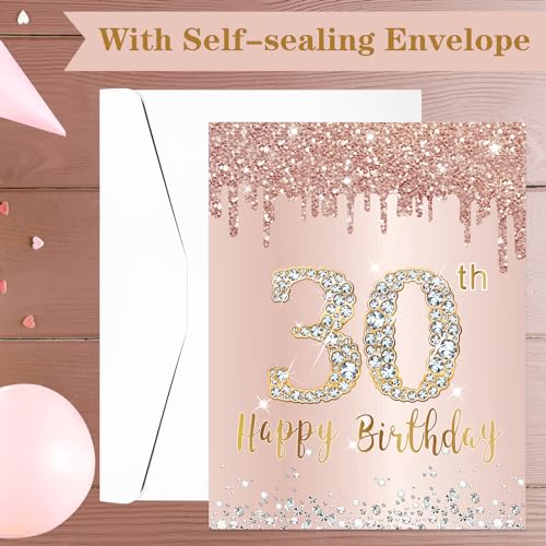 Eucutur Large 30 Birthday Card with Envelope, Jumbo Happy 30th Birthday Card Gifts for Girl, Extra Big 30 Birthday Guest Book Greeting Cards Party Supplies，Pink Rose Gold Giant Thirty Year Birthday Card - Image 4